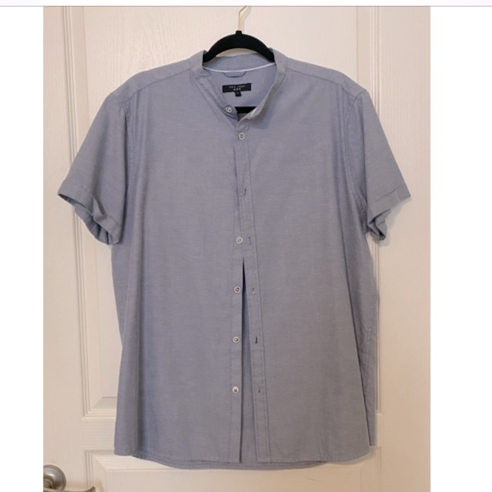 Mens Blue New Look Grandad Collar Shirt, L